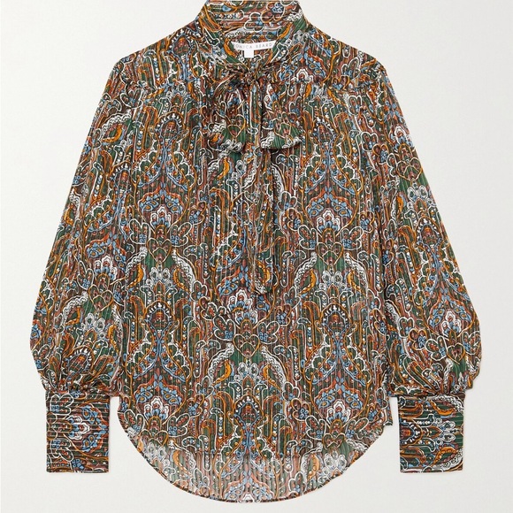 VERONICA BEARD Zaylee Silk Paisley Tie-Neck Blouse - Picture 12 of 12